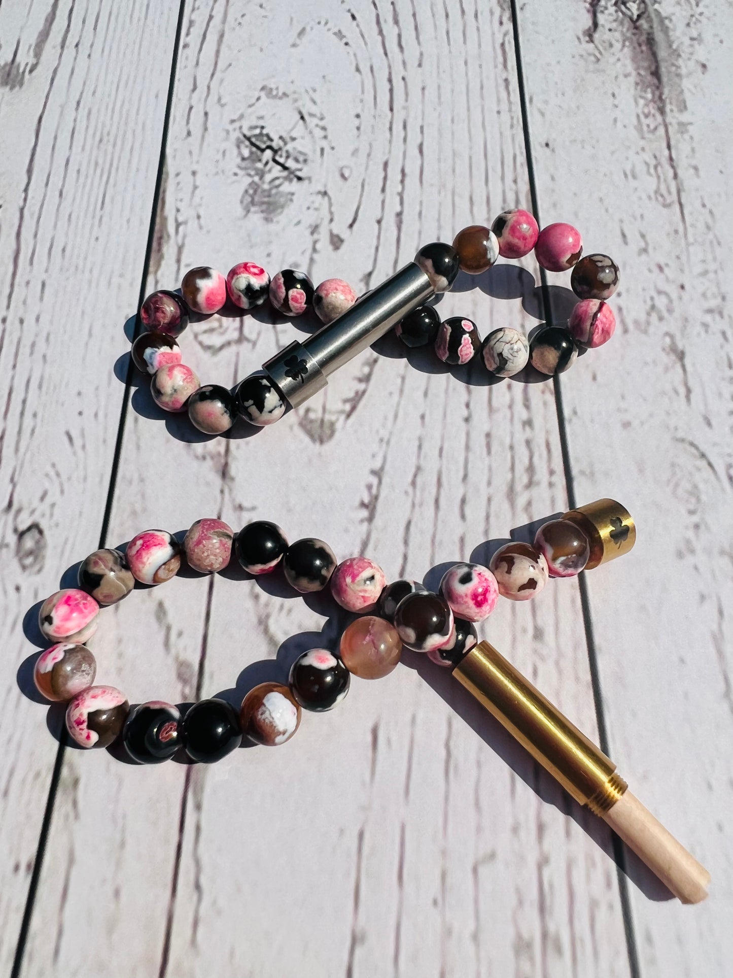 Pink & Black Agate Sentiment Bracelet