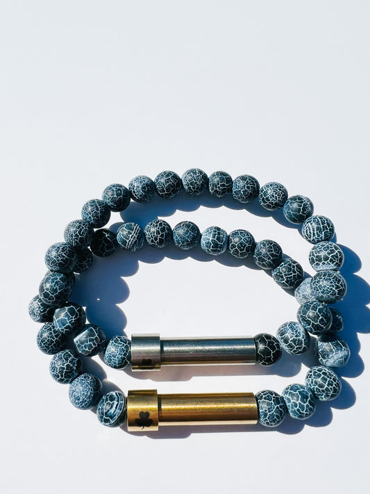 Dark Blue Weathered Agate Sentiment Bracelet