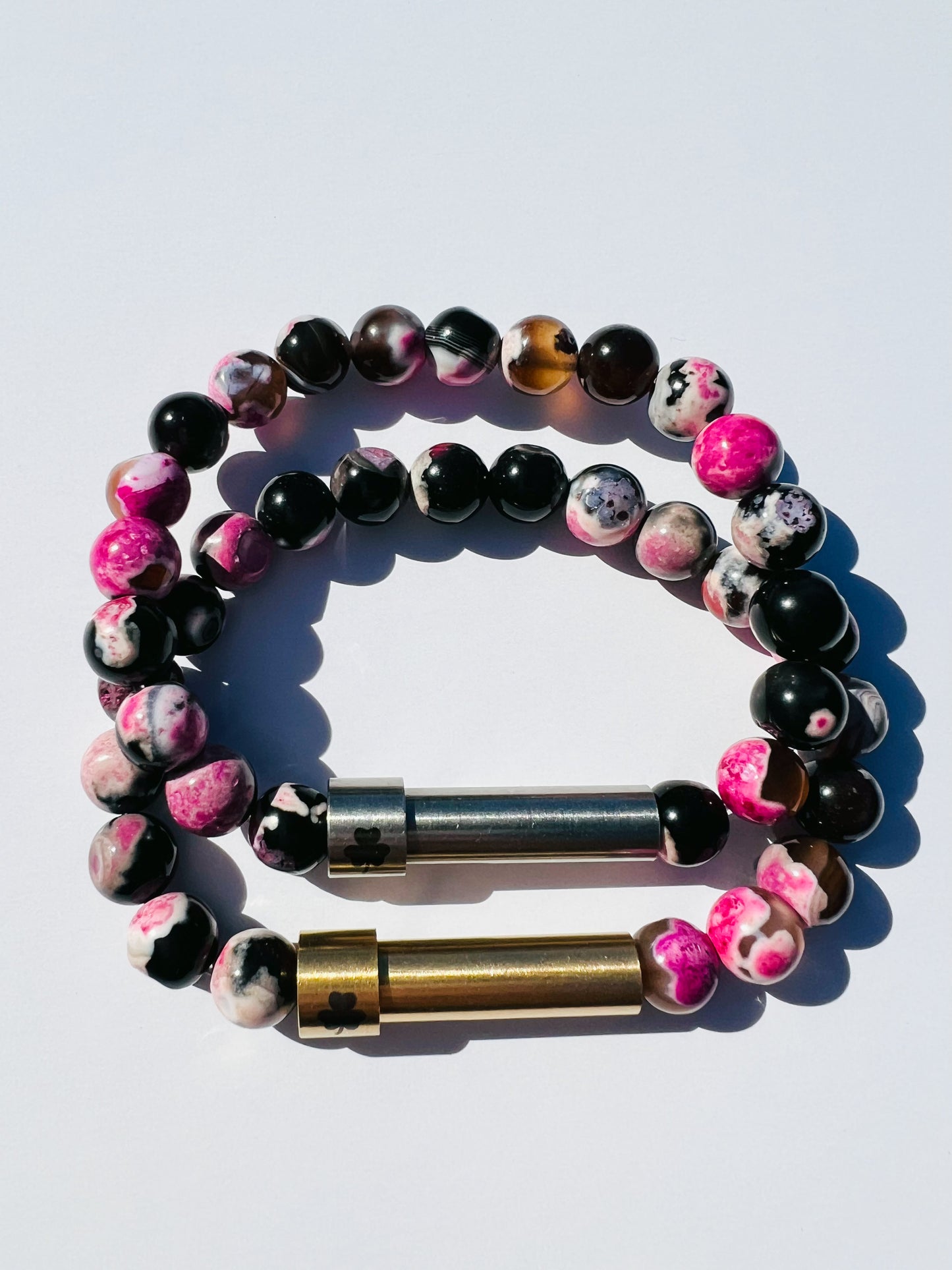 Pink & Black Agate Sentiment Bracelet
